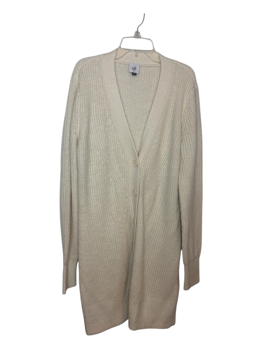 Cabi Cream Longline Open Knit Button Cardigan Sweater Size M